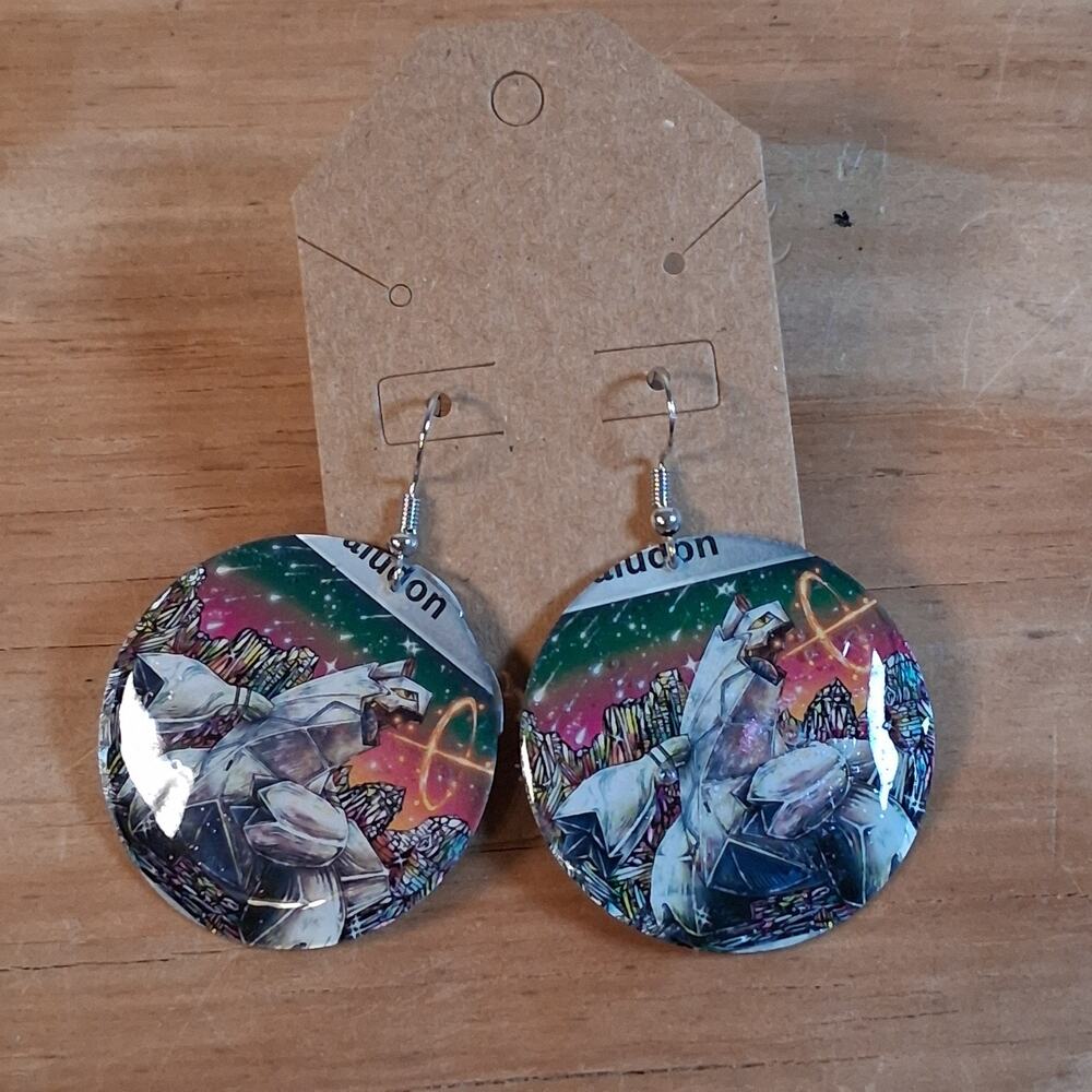 Handmade Duraludon Earrings Round Resin Card Jewelry Hook Back Silver